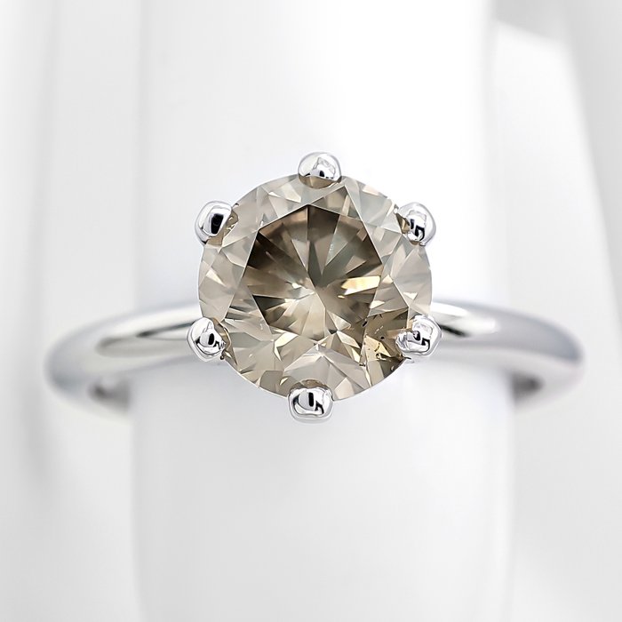 Ring - 14 karat Hvidguld -  1.42ct. tw. Gul Diamant (Naturfarvet)