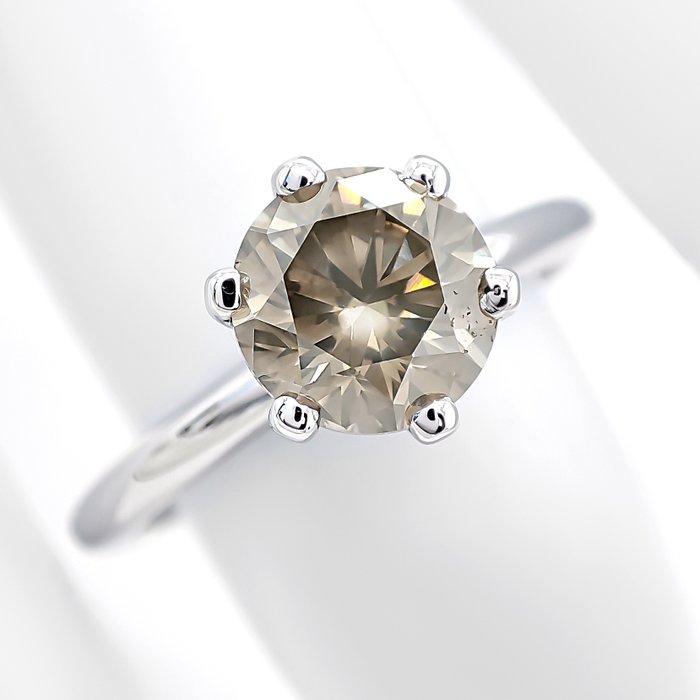 Ring - 14 karat Hvidguld -  1.42ct. tw. Gul Diamant (Naturfarvet)