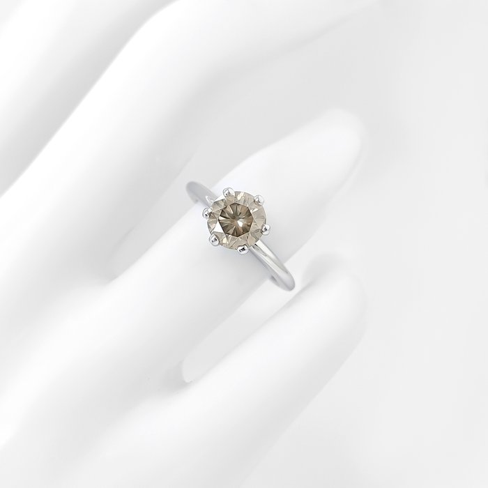 Ring - 14 karat Hvidguld -  1.42ct. tw. Gul Diamant (Naturfarvet)