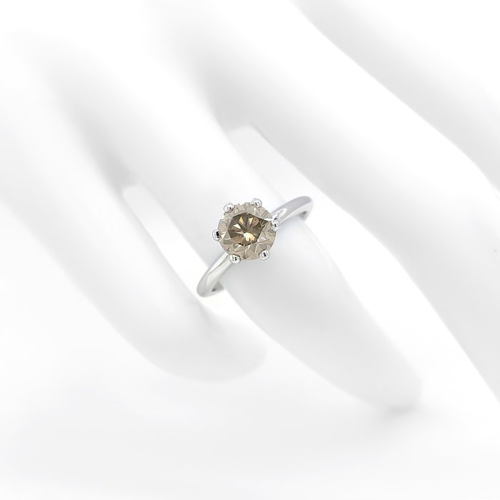 Ring - 14 karat Hvidguld -  1.42ct. tw. Gul Diamant (Naturfarvet)