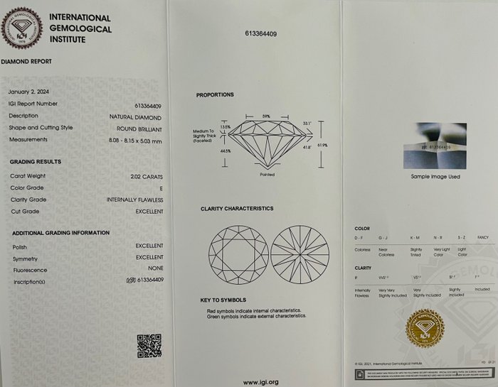 1 pcs Diamant  (Natur)  - 202 ct - Rund - E - IF - International Gemological Institute (IGI) - *3EX Ingen*