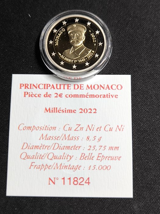 Monaco. 2 Euro 2022 "Albert Ier" Proof  (Ingen mindstepris)