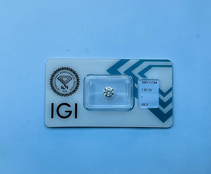 1 pcs Diamant  (Natur)  - 1.01 ct - Rund - I - VS2 - International Gemological Institute (IGI)