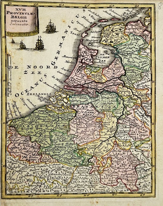 Europa - Belgien, Holland og Luxembourg; Johann Cristoph Weigel - Atlas Portalis / XVII Provinciae Belgii - 1701-1720