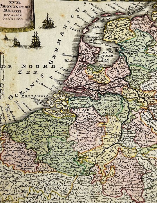 Europa - Belgien, Holland og Luxembourg; Johann Cristoph Weigel - Atlas Portalis / XVII Provinciae Belgii - 1701-1720