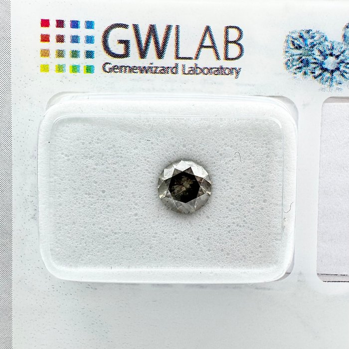 Ingen mindstepris - 1 pcs Diamant  (Naturfarvet)  - 0.49 ct - Rund - Fancy dark Grå - SI2 - Gemewizard Gemological Laboratory (GWLab)