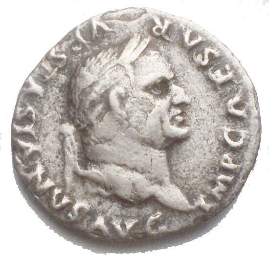 Romarriket. Vespasian (AD 69-79). Denarius - Emperor seated left, holding olive branch and scepter.  (Ingen mindstepris)