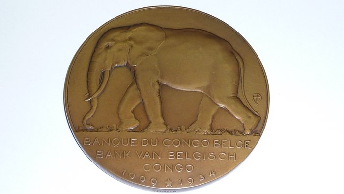 Belgisk Congo. Bronze medal 1934. 25e anniversaire de la Banque du Congo belge.