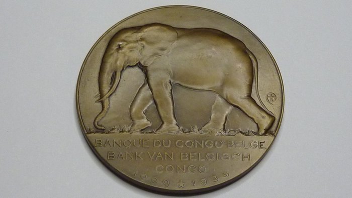 Belgisk Congo. Bronze medal 1934. 25e anniversaire de la Banque du Congo belge.