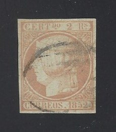 Spanien 1852 - 2 Royal Elizabeth II med ægthedscertifikat - Edifil nº 14