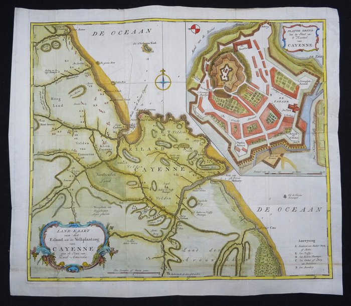 Fransk Guyana - Cayenne; I. Tirion / Salmon - Land-Kaart van het Eiland en de Volkplanting van Cayenne aan de Kust van Zuid-Amerika. / Platte - 1761-1780