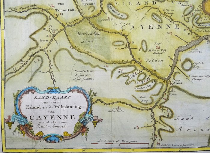 Fransk Guyana - Cayenne; I. Tirion / Salmon - Land-Kaart van het Eiland en de Volkplanting van Cayenne aan de Kust van Zuid-Amerika. / Platte - 1761-1780