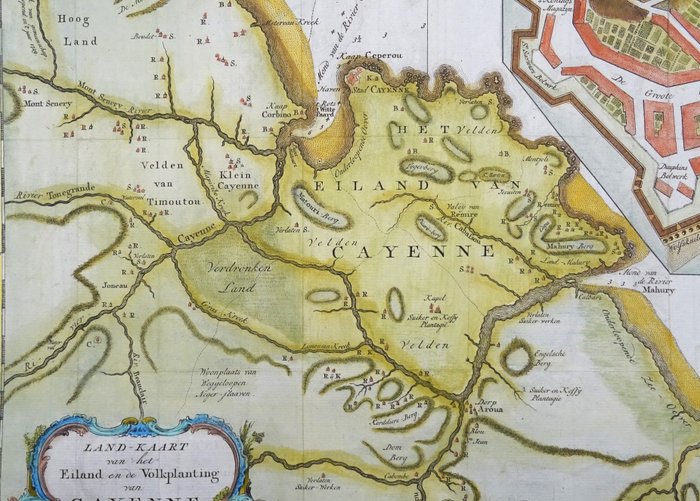 Fransk Guyana - Cayenne; I. Tirion / Salmon - Land-Kaart van het Eiland en de Volkplanting van Cayenne aan de Kust van Zuid-Amerika. / Platte - 1761-1780