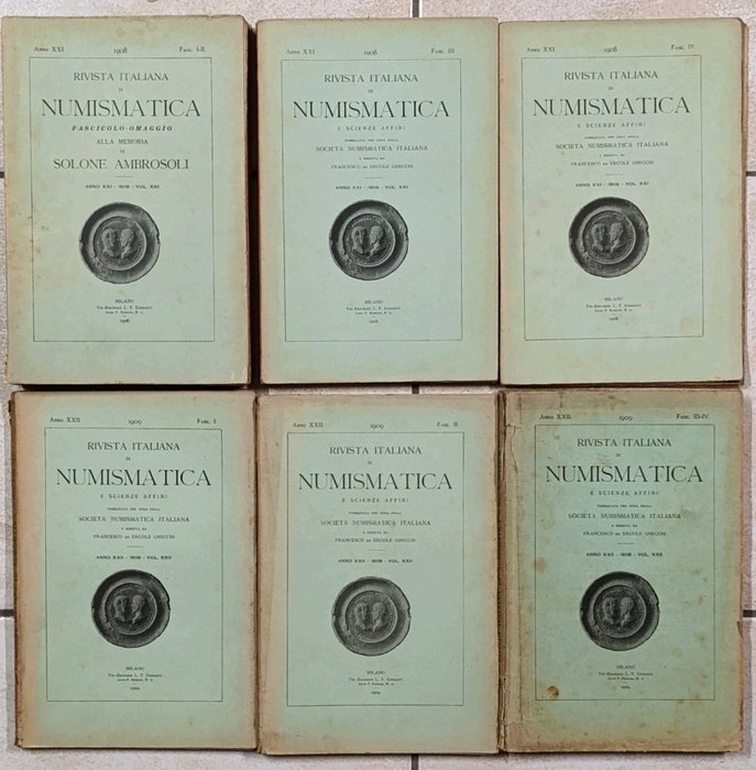 La Rivista Italiana di Numismatica e scienze affini - 2 annate in 6 tomi - 1908-1909