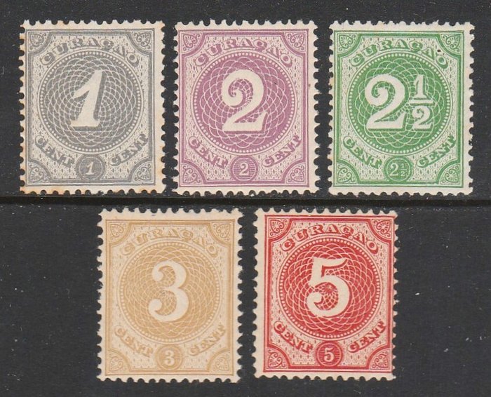 Curaçao 1889 - Nummer stempler - NVPH 13/17