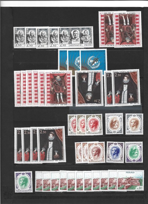 Monaco 1960/1969 - MONACO 1960/1969 Stort lager på 10 år, ofte komplet MNH** i flertal og MH* (scannet - Yvert 2024