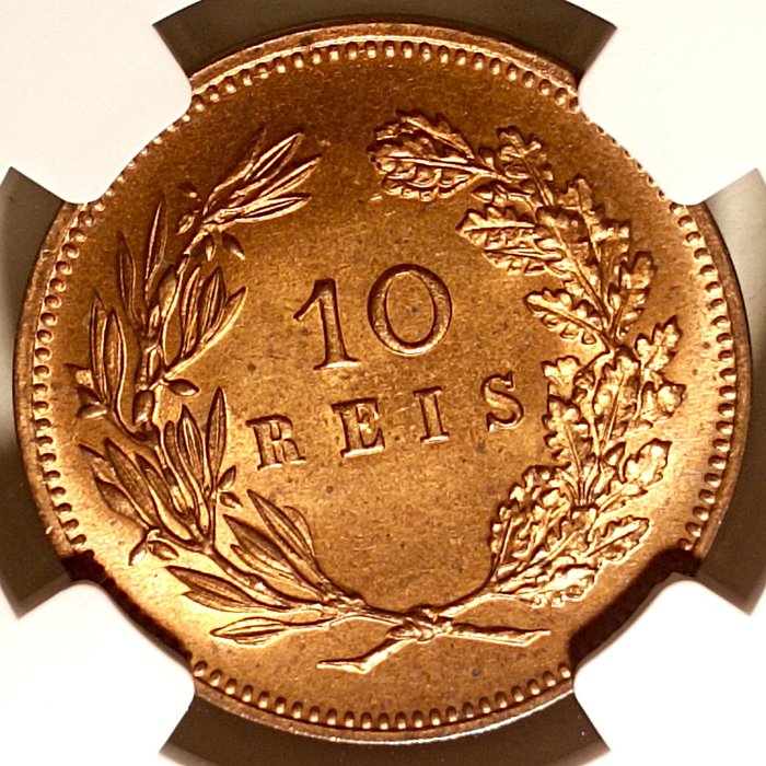 Portugal D Carlos I (1889-1908) 10 Reis 1892 - NGC - MS64 RB  (Ingen mindstepris)