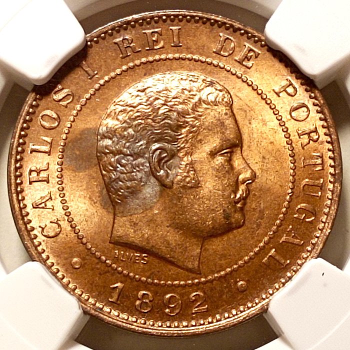 Portugal D Carlos I (1889-1908) 10 Reis 1892 - NGC - MS64 RB  (Ingen mindstepris)