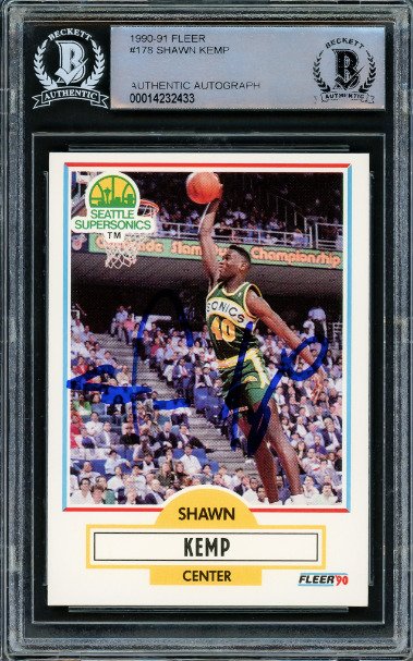 1990 Fleer Shawn Kemp Rookie Hand Signed Beckett Autentisk Auto - 1 Graded card