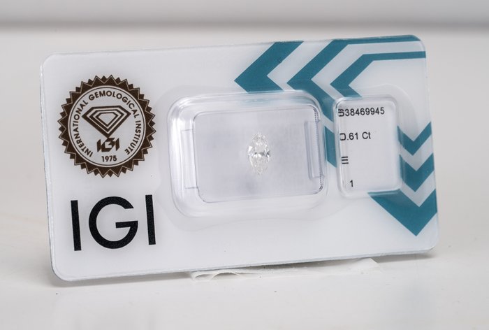 Ingen mindstepris - 1 pcs Diamant  (Natur)  - 0.61 ct - Marquise - E - I1 - International Gemological Institute (IGI)