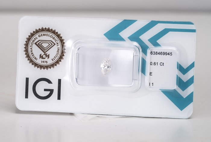 Ingen mindstepris - 1 pcs Diamant  (Natur)  - 0.61 ct - Marquise - E - I1 - International Gemological Institute (IGI)