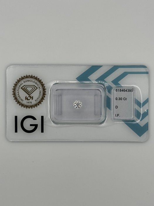 Ingen mindstepris - 1 pcs Diamant  (Natur)  - 030 ct - Rund - D (farveløs) - IF - International Gemological Institute (IGI) - *3EX* *IDEAL* *INGEN*