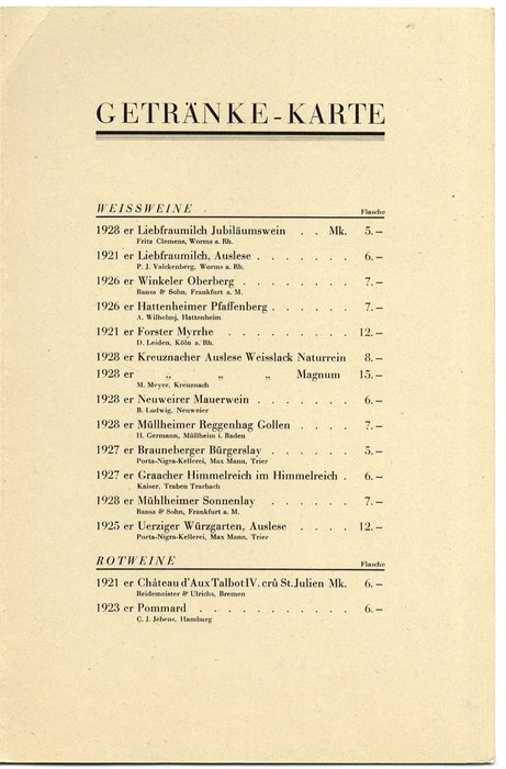 Tyskland  - HAPAG mad- og drikkemenu fra luftskibet Graf Zeppelin