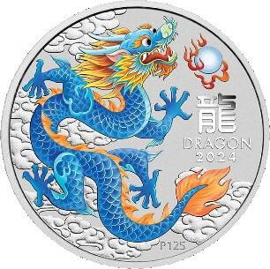 Australien. 1 Dollar 2024 Year of the Dragon - Blue, 1 Oz (.999)  (Ingen mindstepris)