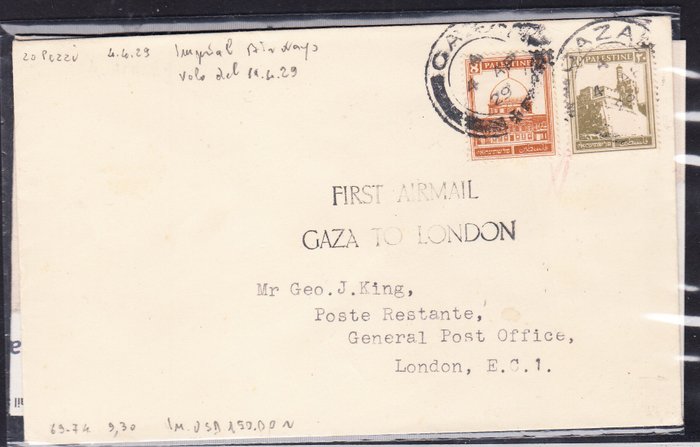 Libanon 1929 - Cover til første flyvning fra Gaza til London 04/04/1929, sjælden - Scott diversi numeri