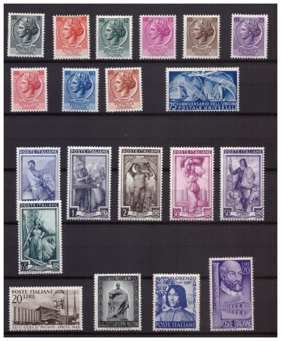 Den Italienske Republik 1949/1953 - Komplet republikserie fra 1949 til 1953 MNH** - Sassone s157;n599754/756-758/760;598;604;608609660681S148682683659S149