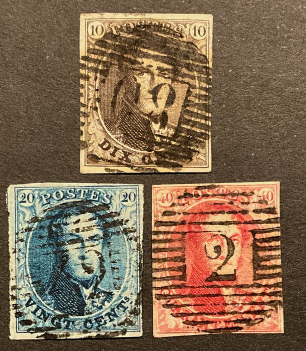 Belgien 1849 - Medaljon 3/5 - Vandmærke i ramme: LUKSUS kopier med smuk stempling P80, P42, P2 - OBP 3/5