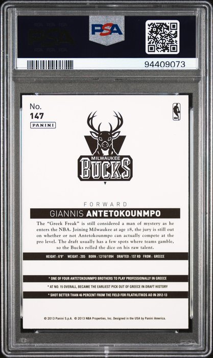 2013 Panini NBA China Giannis Antetokounmpo #147 PSA 8 Graded card