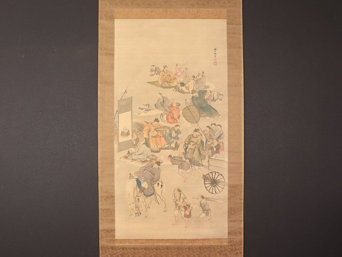 Very fine painting "Drinking Festival of the Eight Immortals of Wine Cup" - including inscribed - Kishi Ganku (1756-1838) - Japan - Sene Edo-periode