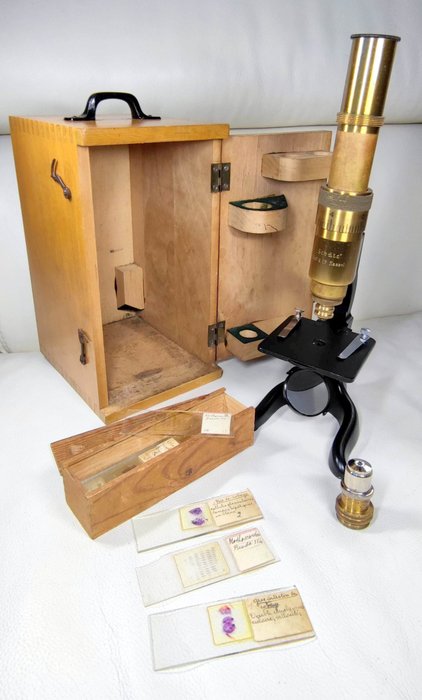 Monocular compound microscope - + lames de préparation - 1920-1930 - Tyskland - schütz ruf  co. kassel