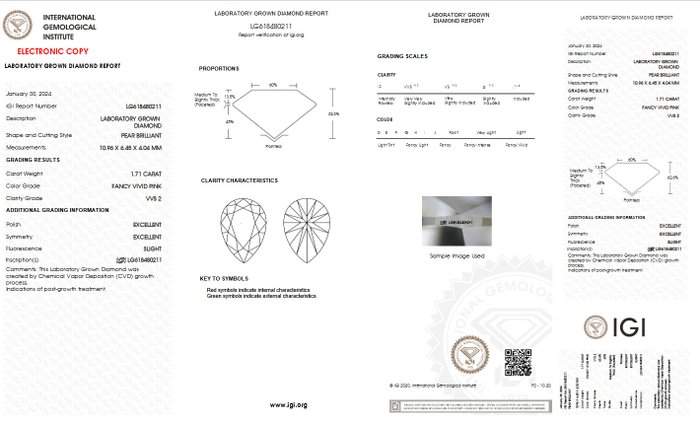 Ingen mindstepris - Halskæde med vedhæng - 18 kraat Hvidguld -  1.96ct. tw. Lyserød Diamant (Laboratoriedyrket diamant i fancy farver) - Diamant - FANCY VIVID PINK IGI