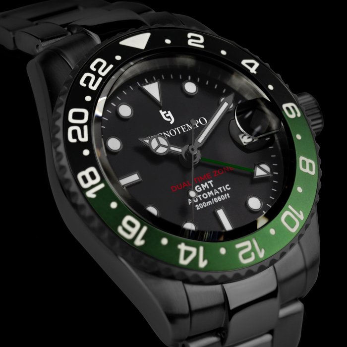 Tecnotempo - GMT "Dual Time Zone" 20ATM WR - Limited Edition - - - Ingen mindstepris - TT.200GMT.NNVO (Black / Green) - Mænd - 2011-nu