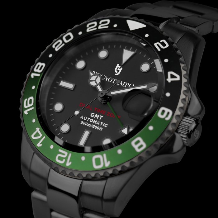 Tecnotempo - GMT "Dual Time Zone" 20ATM WR - Limited Edition - - - Ingen mindstepris - TT.200GMT.NNVO (Black / Green) - Mænd - 2011-nu