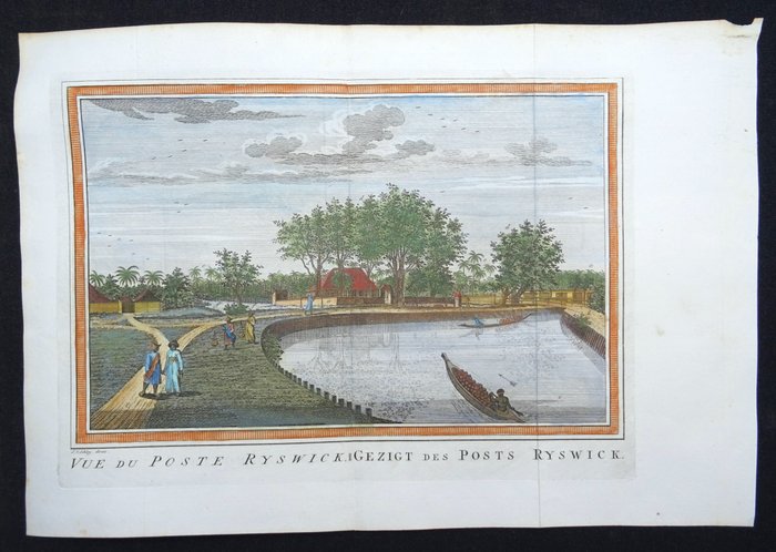 Indonesien - Java, Jakarta (Batavia),Ciliwung, Jalan Veteran/Jl. Ir. H. Juanda/Istana Negara; Van der Schley - Vue du Poste Ryswick/Gezigt des Posts Ryswick - 1751-1760