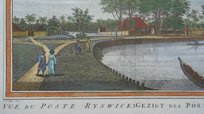 Indonesien - Java, Jakarta (Batavia),Ciliwung, Jalan Veteran/Jl. Ir. H. Juanda/Istana Negara; Van der Schley - Vue du Poste Ryswick/Gezigt des Posts Ryswick - 1751-1760