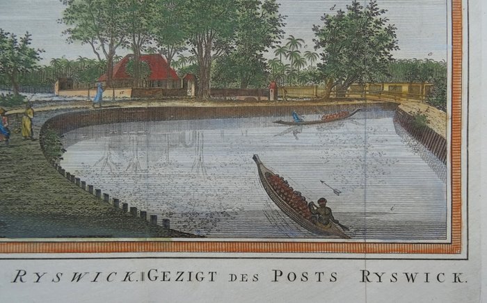 Indonesien - Java, Jakarta (Batavia),Ciliwung, Jalan Veteran/Jl. Ir. H. Juanda/Istana Negara; Van der Schley - Vue du Poste Ryswick/Gezigt des Posts Ryswick - 1751-1760