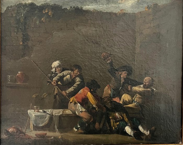 Dutch school (XVII-XVIII), After Andries Both - Bagarre dans une taverne à ciel ouvert