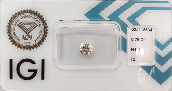 Ingen mindstepris - 1 pcs Diamant  (Naturfarvet)  - 0.76 ct - Rund - Fancy Brun - I2 - International Gemological Institute (IGI)