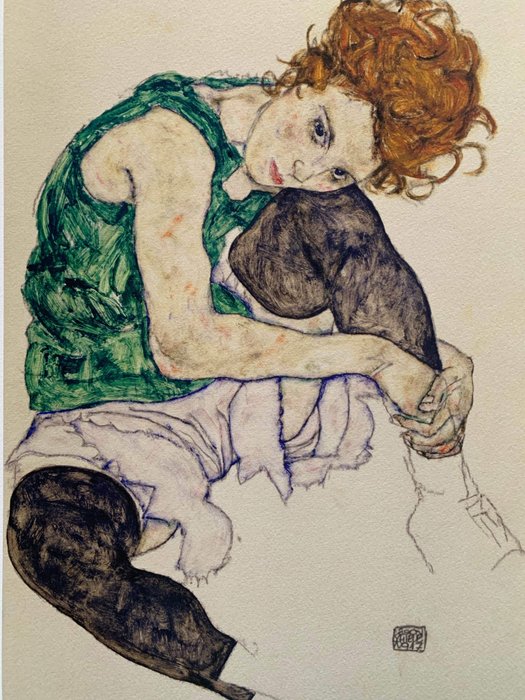 Egon Schiele (1890-1918), (after) - Zittende vrouw met opgetrokken knie