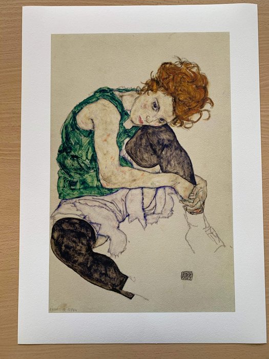 Egon Schiele (1890-1918), (after) - Zittende vrouw met opgetrokken knie