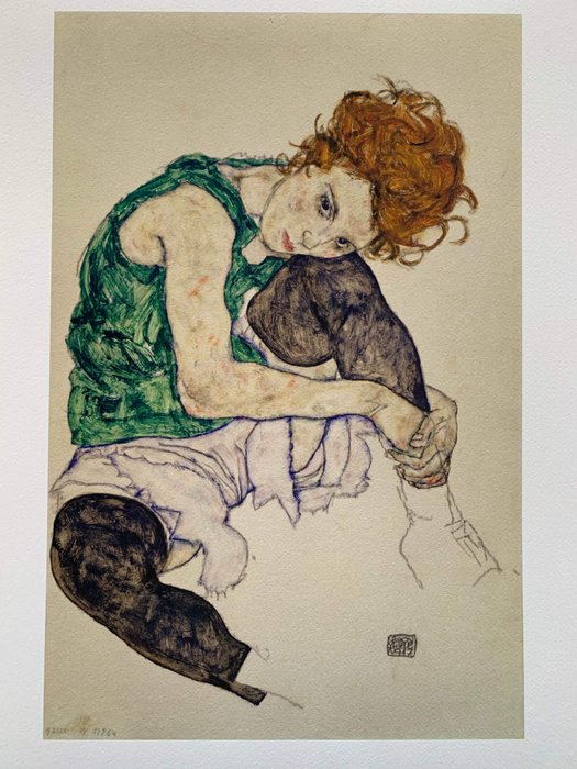 Egon Schiele (1890-1918), (after) - Zittende vrouw met opgetrokken knie