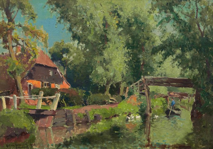 Gerbrand Frederik van Schagen (1880-1968) - Slootje in Giethoorn