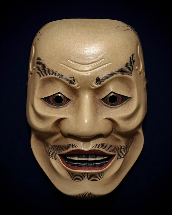 Signed Wooden Noh Mask of Taka 鷹/小鷹 (with wooden box  mask bag) - Skulptur Træ - Japan