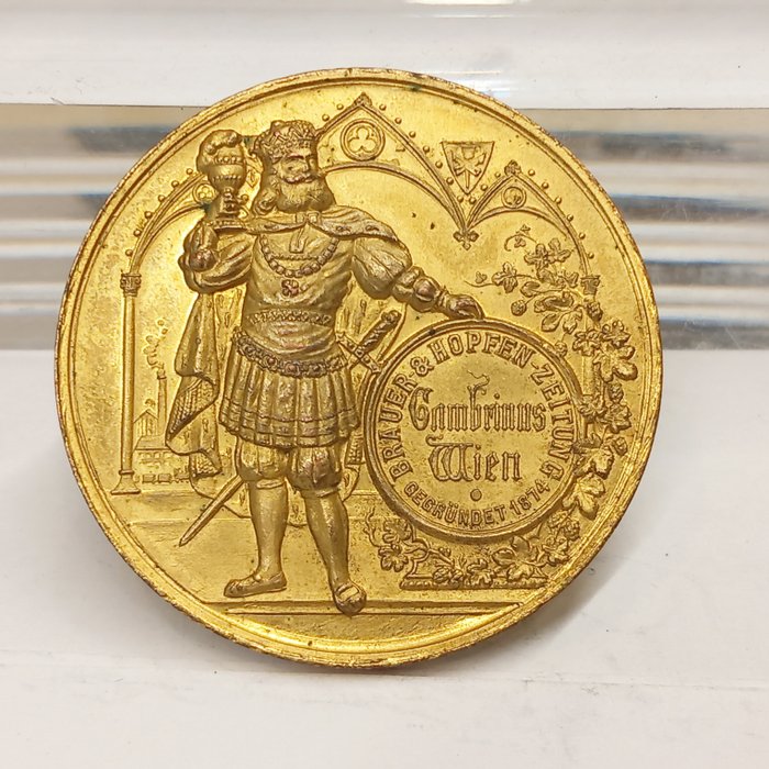 Østrig Franz Joseph II (1848-1916) vergoldete Medaille Wien Gambrinus Bier 1874 Erhaltung