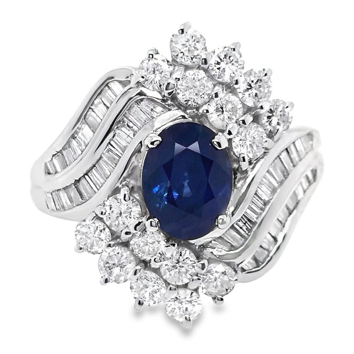 Cocktailring Platin -  2.71ct. tw. Safir - Diamant - KASHMIR