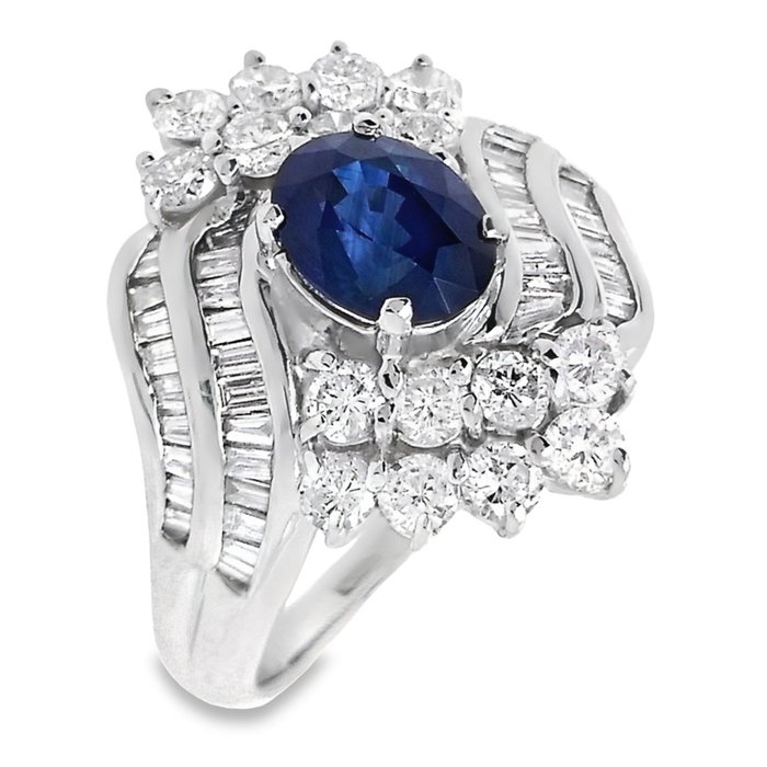 Cocktailring Platin -  2.71ct. tw. Safir - Diamant - KASHMIR